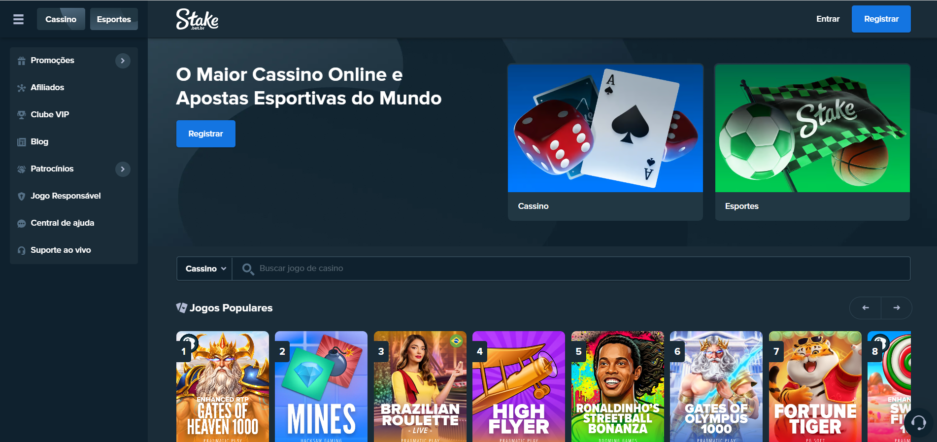 Página inicial da stake.bet.br