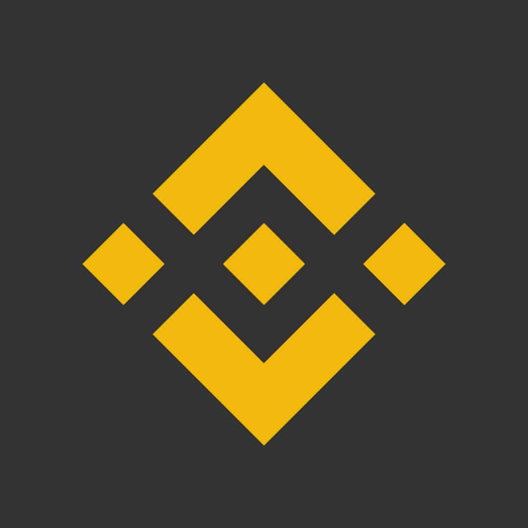 Logo-da-Binance-em-amarelo-sobre-fundo-cinza-escuro,-formado-por-quadrados-geométricos-dispostos-em-forma-de-B.