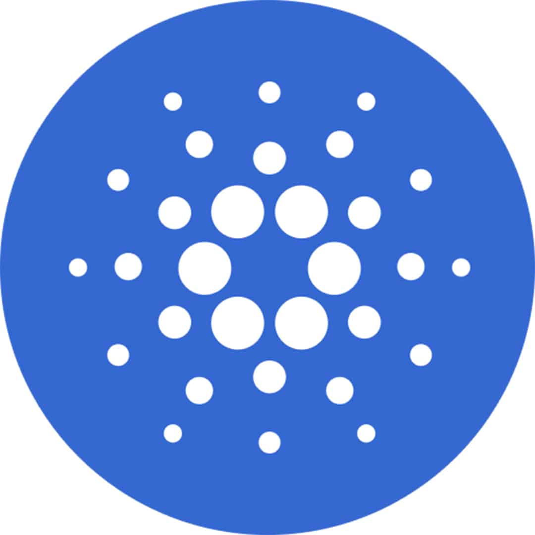 Logo-da-Cardano:-círculo-azul-com-padrão-de-círculos-brancos-interconectados-formando-uma-estrutura-em-camadas.