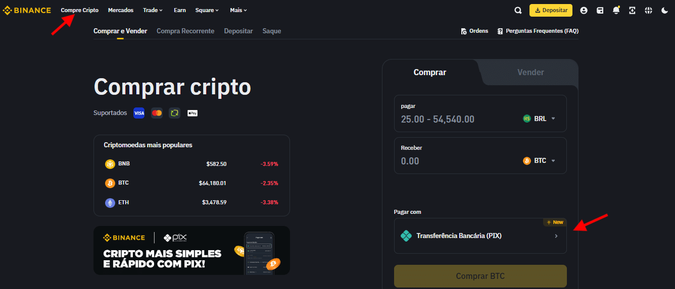 como comprar Bitcoin com PIX: Binance