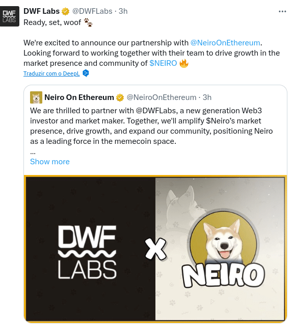 Neiro and DWF labs partnership