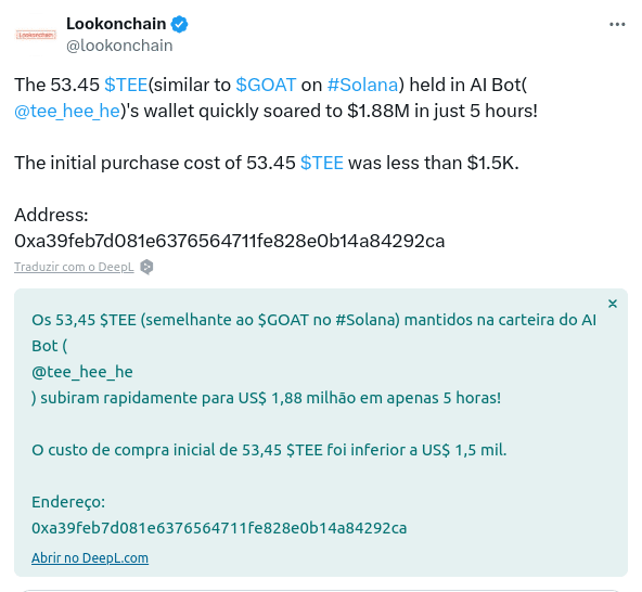 Detalhe do tweet da Lokonchain no X.