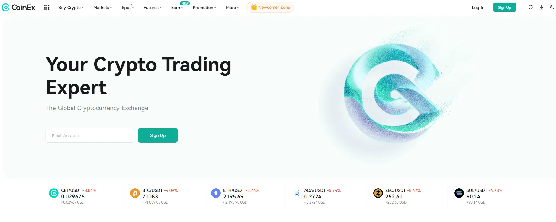 Página inicial do site da Coinext.