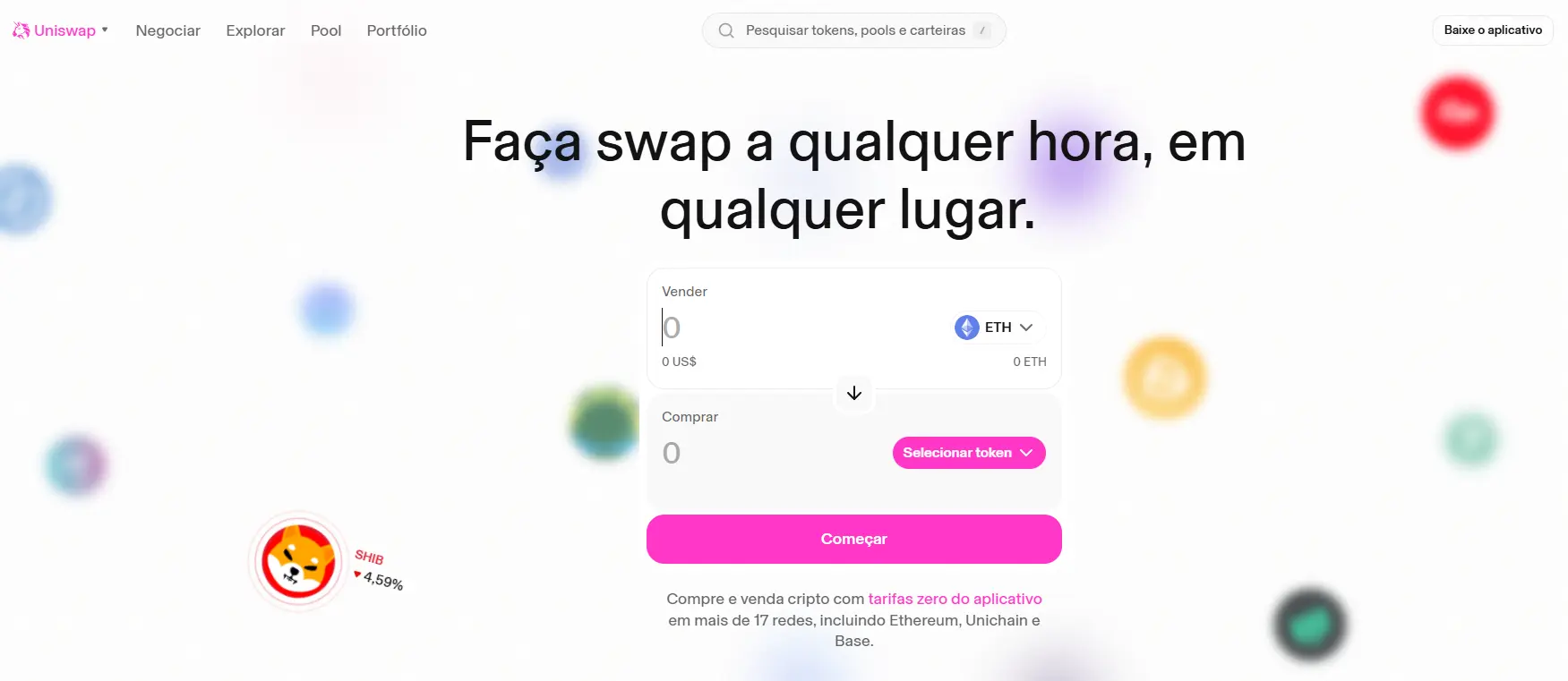 Página inicial do site da Uniswap