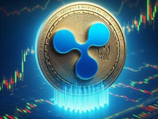 Logo da Ripple com candlesticks ao fundo.