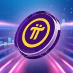 Moeda digital da Pi Network em cenário gráfico com tendências de mercado.