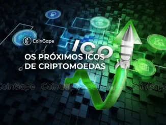 Imagem conceitual mostrando um foguete e gráfico de crescimento verde, com ícones de criptomoedas e o texto "ICO OS PRÓXIMOS ICOS DE CRIPTOMOEDAS".