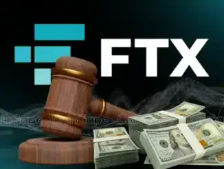 Martelo de juiz ao lado de pilhas de dólares com o logo da FTX ao fundo, simbolizando os processos judiciais da exchange.
