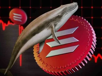 Ilustração artística de baleia azul sobre logo do Ethereum com gráficos vermelhos de queda ao fundo representando movimento baixista do mercado.