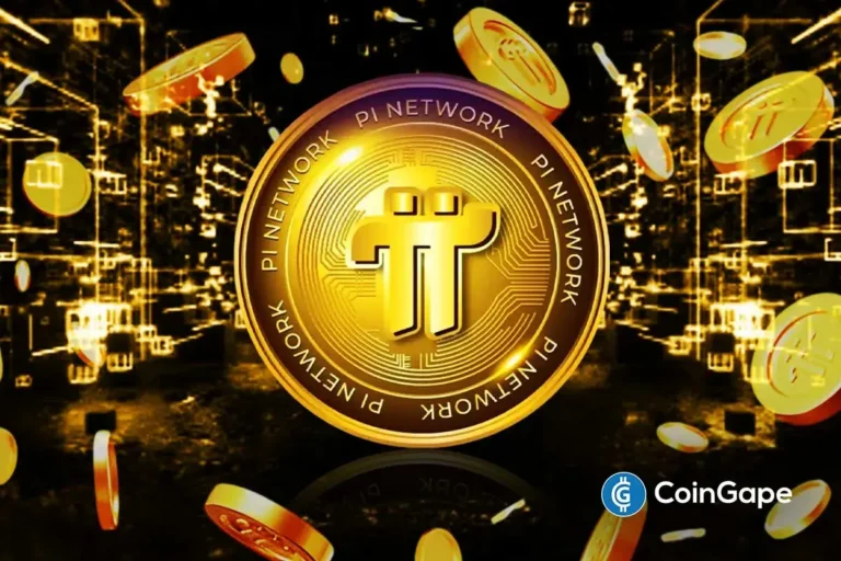 Logotipo da Pi Network em formato de moeda dourada com símbolo Pi em destaque.