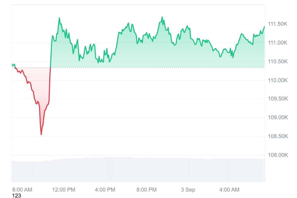 Gráfico de linha do preço do Bitcoin em timeframe intraday mostrando queda e recuperação