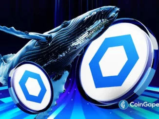 Baleia digital em tons azuis com símbolos do Chainlink flutuando, simbolizando grandes investidores