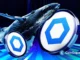 Baleia digital em tons azuis com símbolos do Chainlink flutuando, simbolizando grandes investidores