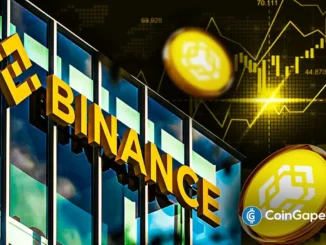 Logo Binance 3D com gráficos financeiros e tokens BNB dourados em alta