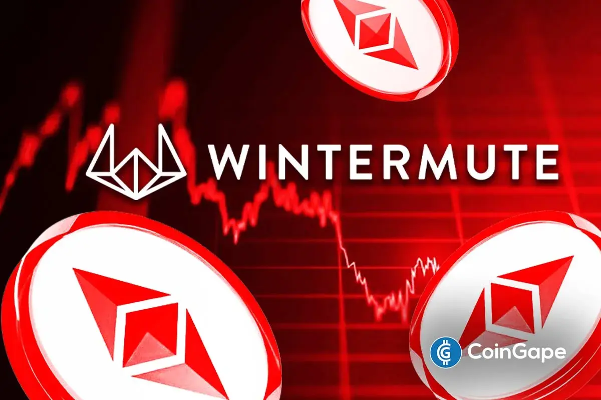 Ilustração da Wintermute com símbolo do Ethereum e gráfico descendente em fundo vermelho