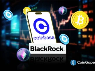 Representação visual de transferências de criptomoedas da BlackRock para a exchange Coinbase.