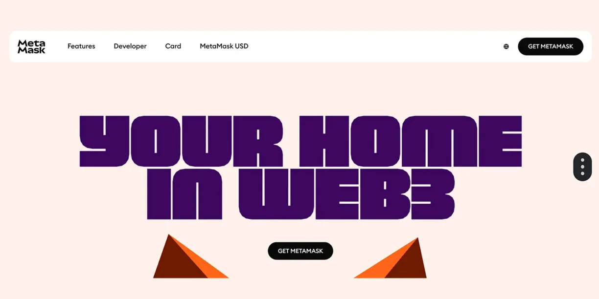 Site do MetaMask com a frase "Your Home in Web3" em destaque sobre fundo claro.