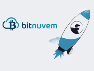 Logo da Bitnuvem ao lado de uma ilustração de foguete decolando, representando a trajetória da corretora brasileira de criptomoedas.