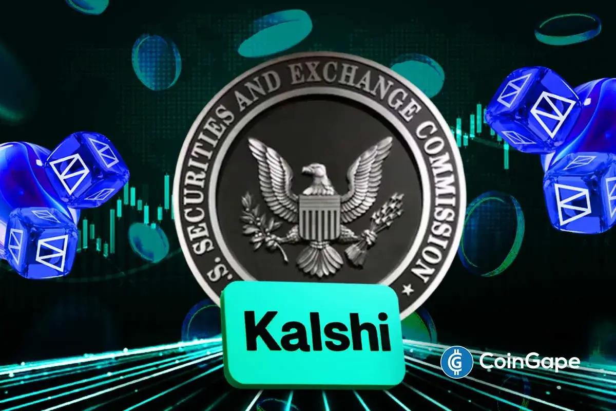 Logo da SEC ao fundo com o nome Kalshi em destaque e dados de mercado.