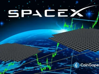 Logo da SpaceX sobre fundo espacial com gráfico de alta das ações